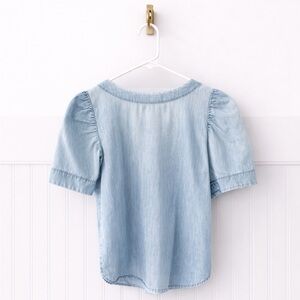 LOFT Light Blue Denim Puff-Sleeve Top